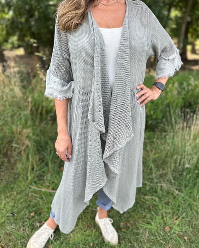 Khaki Waffle Waterfall Long Jacket