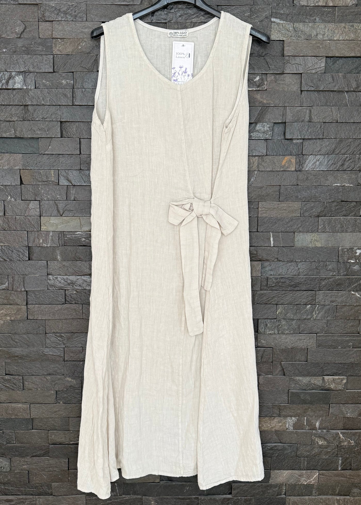 Stone Linen Waist Tie Dress