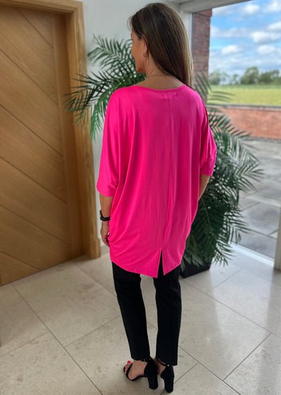 Bright Pink Longline Batwing Top