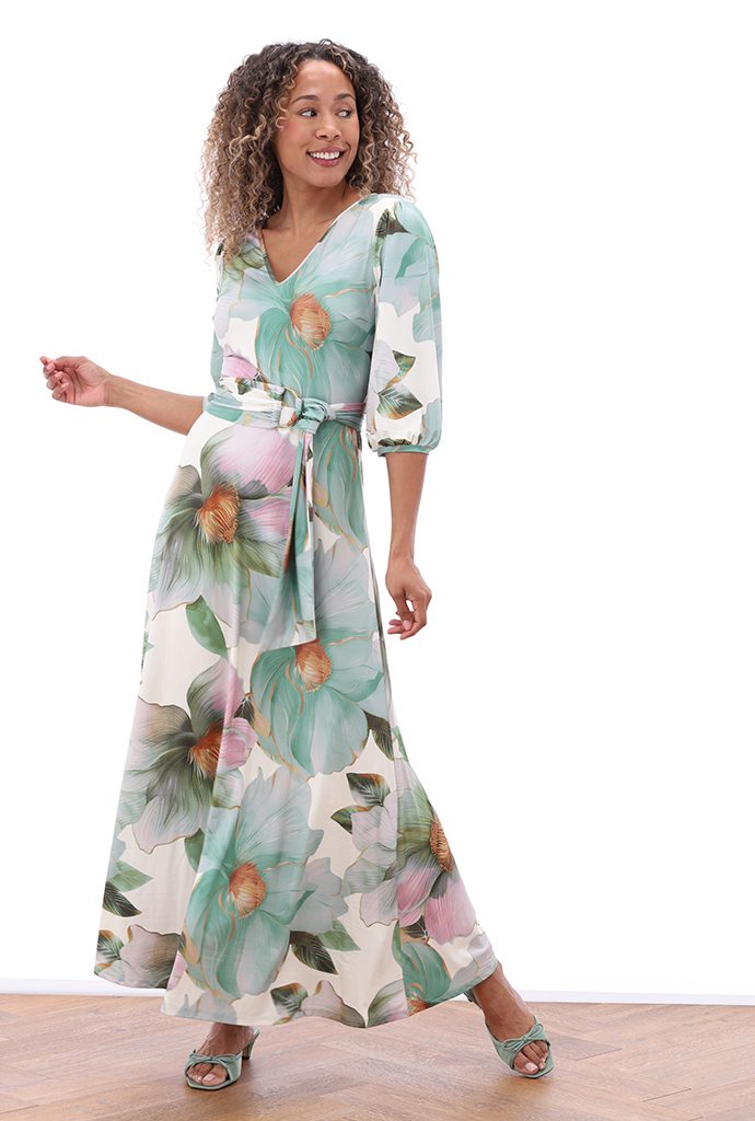 k design maxi dress K-Design Amber Blossom Maxi Dress in Off-White and Red