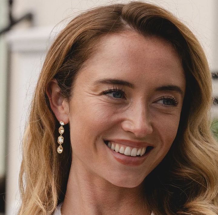 18k Gold Earrings with Champagne Crystals