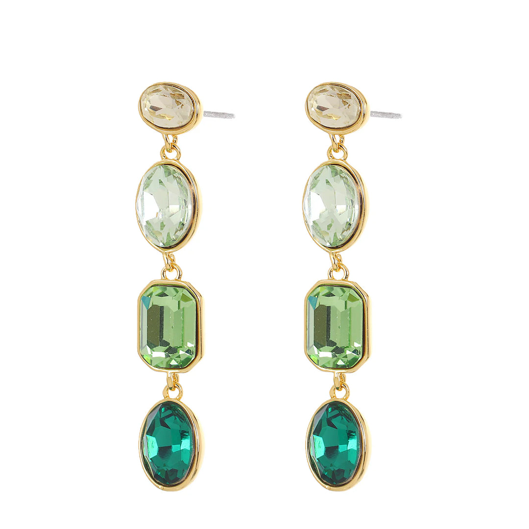 18k Gold Earrings with Green Crystals