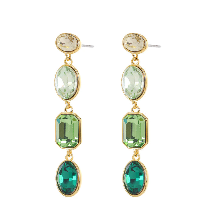 18k Gold Earrings with Green Crystals