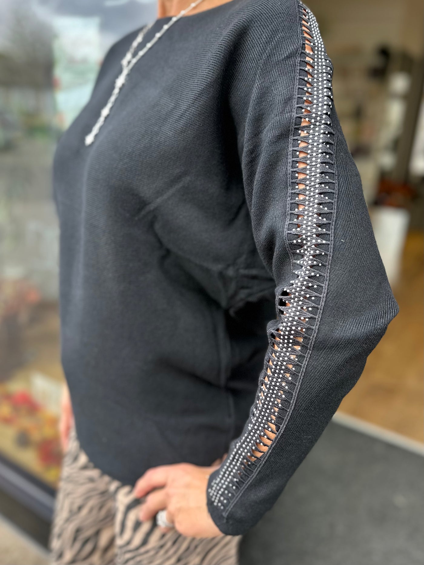 Black Cut Out Shoulder Jumper