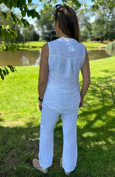 d.e.c.k White Pinstripe Top