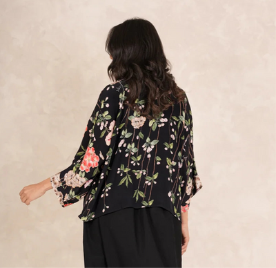 Trailing Blossom Black Crepe Kimono