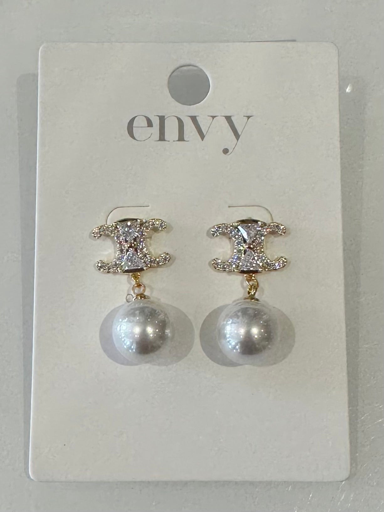 Gold Diamante & Pearl CC Earrings