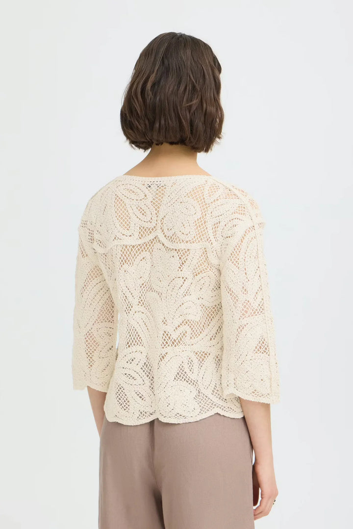 Fransa Oatmeal Crochet Top