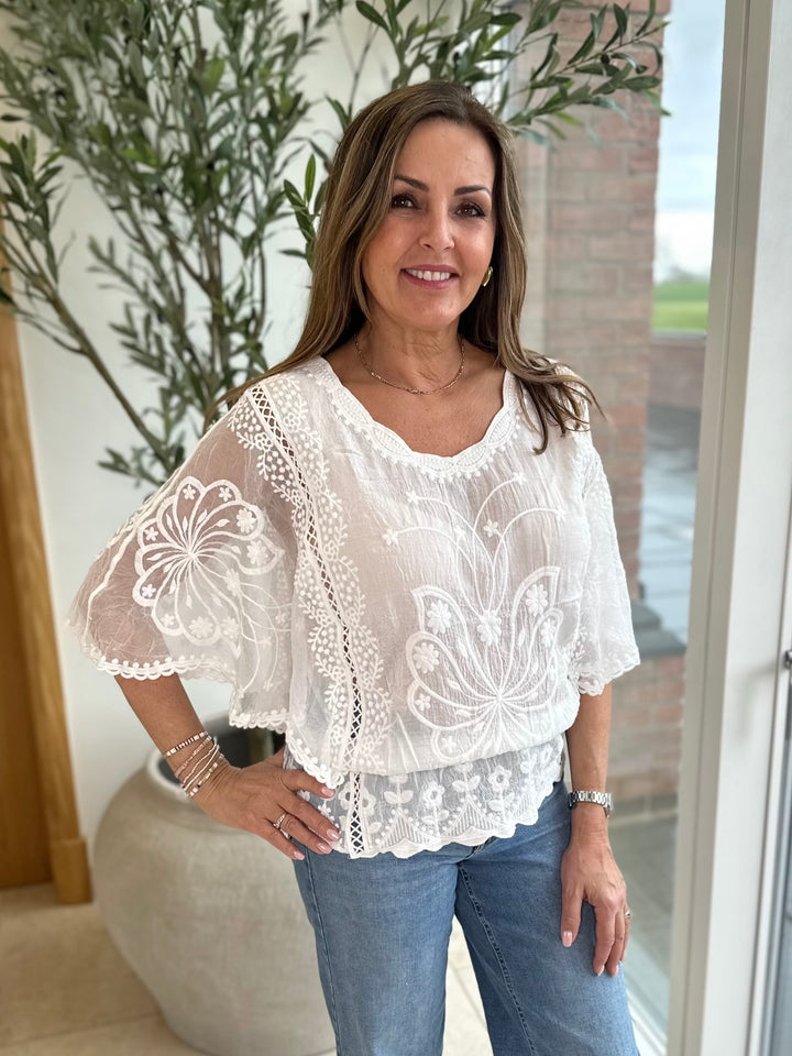 White Lace Butterfly Top