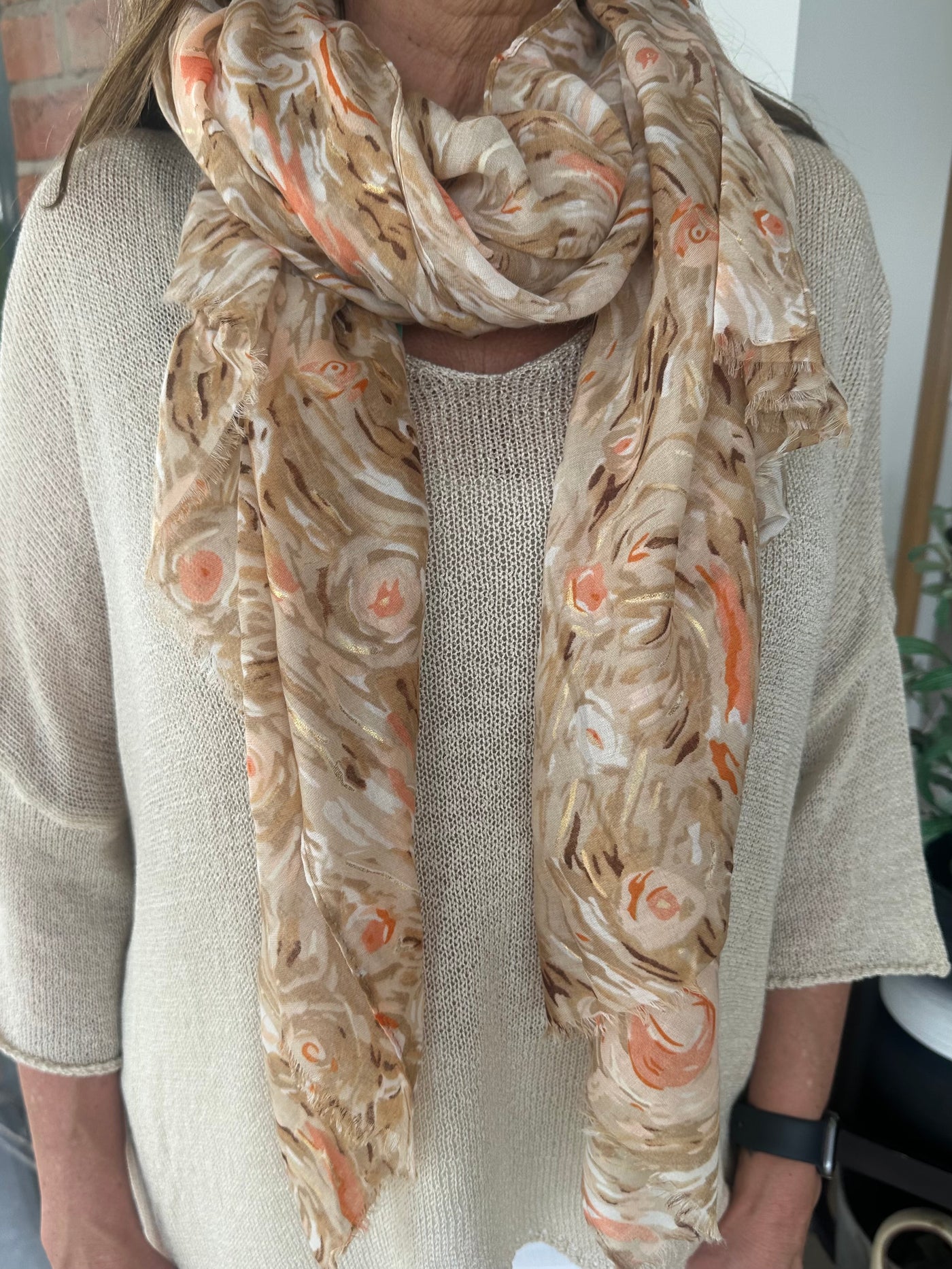 Sand & Orange Swirls Scarf