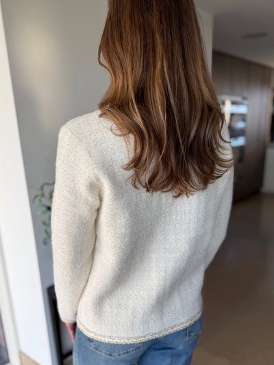 Ivory & Gold V Neck Cardigan