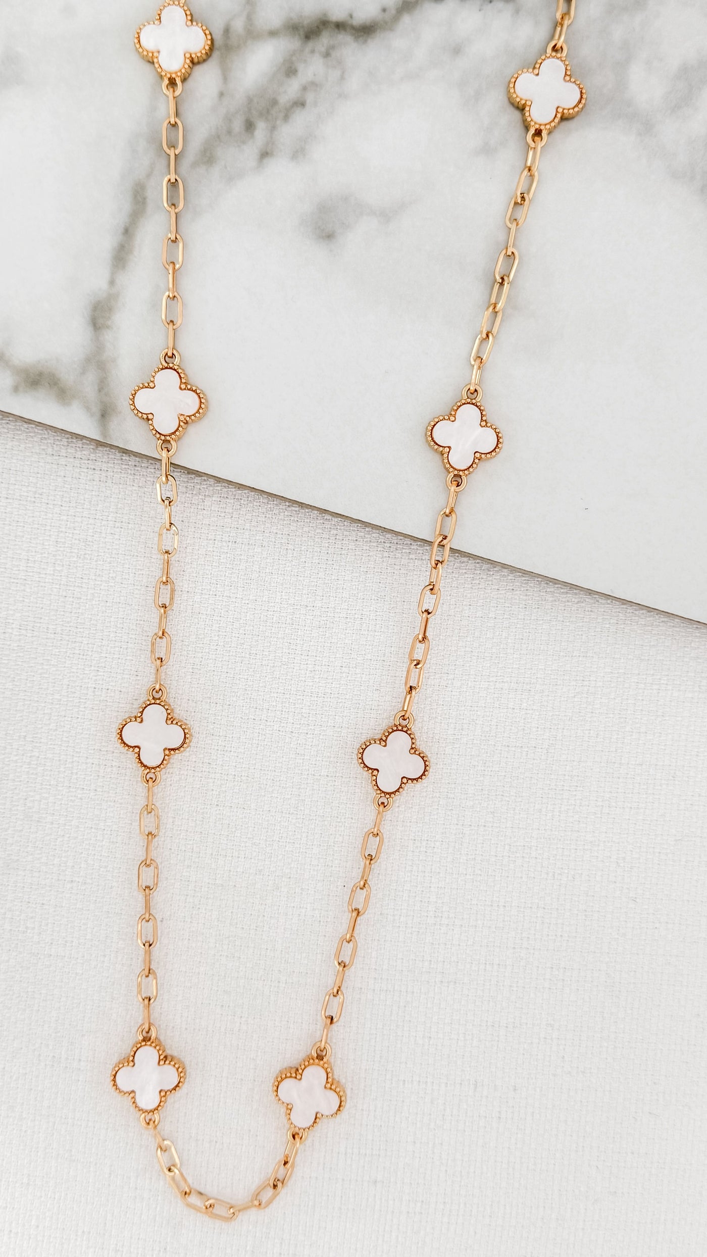 Gold & White Clover Long Necklace