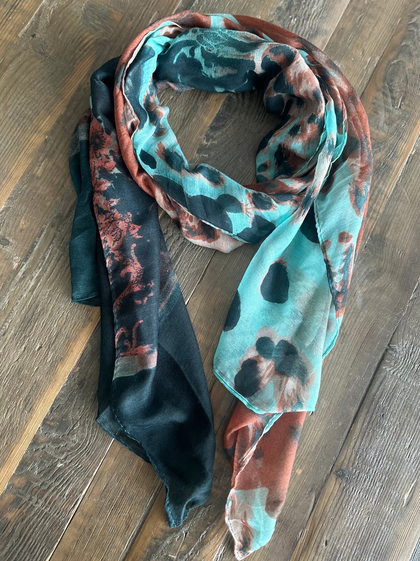 Turquoise Leopard Lightweight Scarf