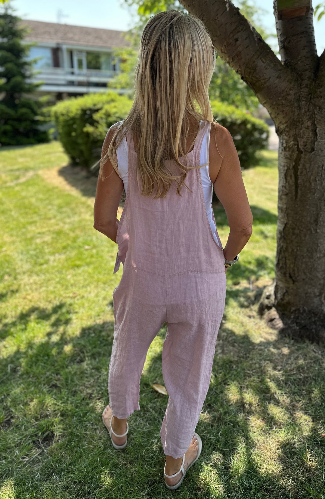 Pink Linen Dungarees
