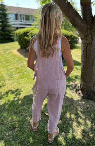 Pink Linen Dungarees