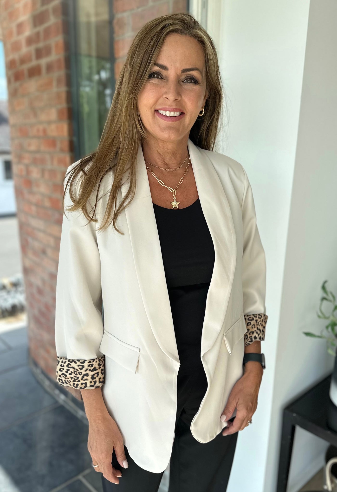 Cream Leopard Cuff Blazer