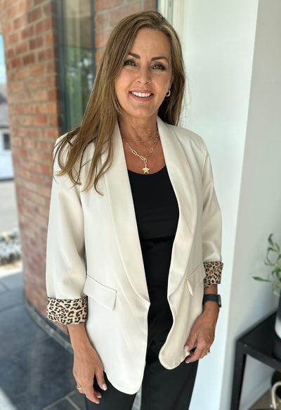 Cream Leopard Cuff Blazer