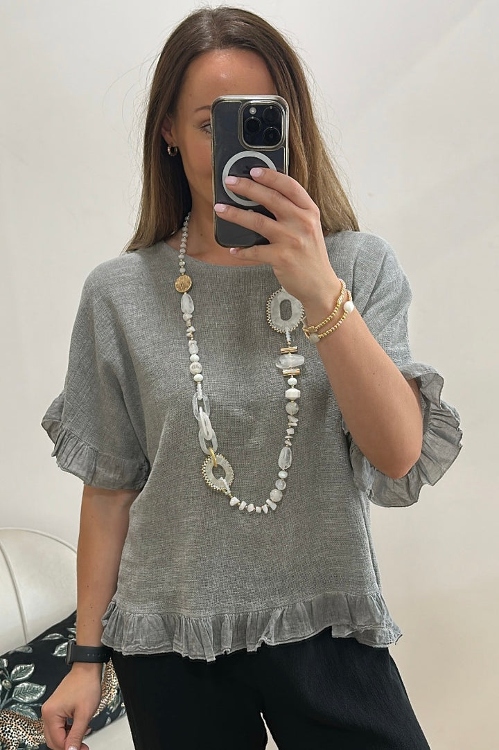 Grey Waffle Frill Top
