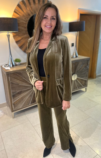 Byoung Olive Perlina Velour Blazer