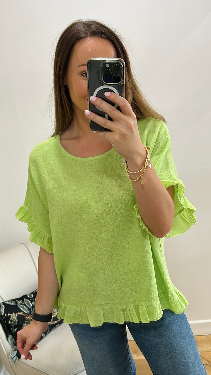 Lime Green Waffle Frill Top