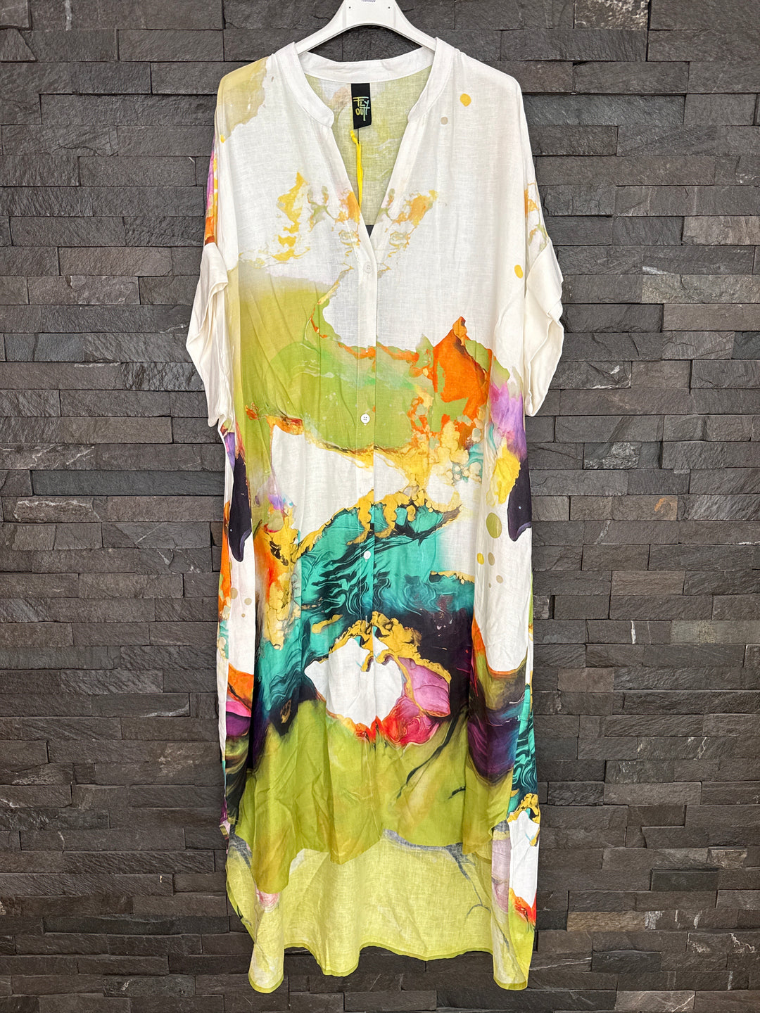 Lime Watercolour Linen Blend Shirt Dress