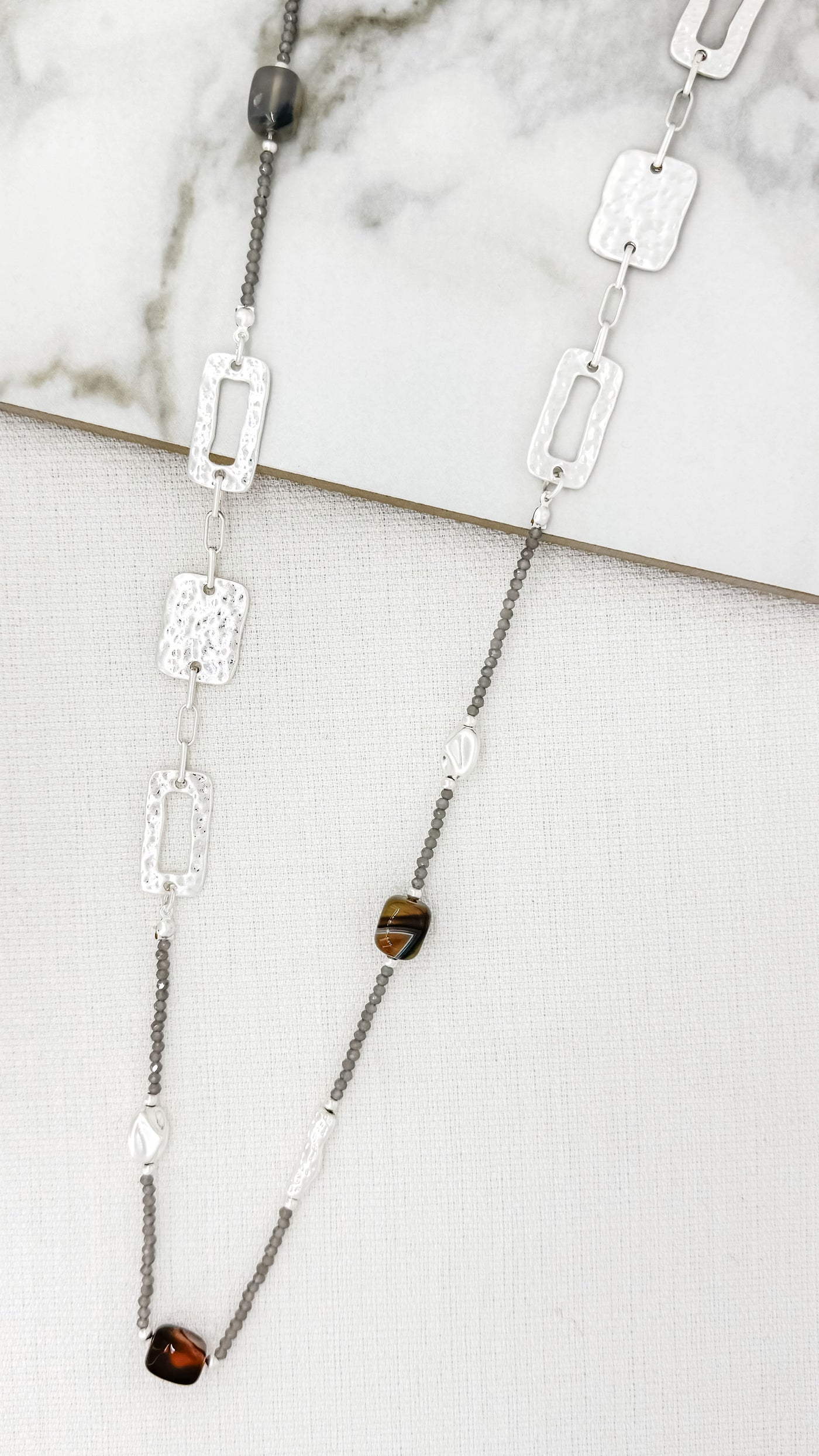 Silver & Grey Multi Bead Long Necklace