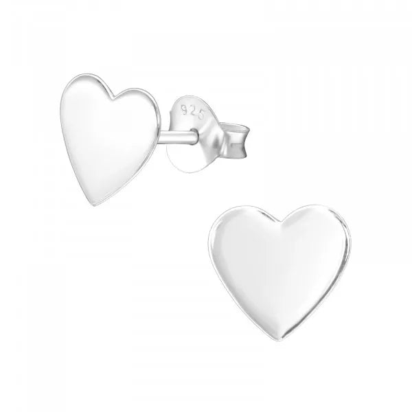 Sterling Silver Flat Heart Studs
