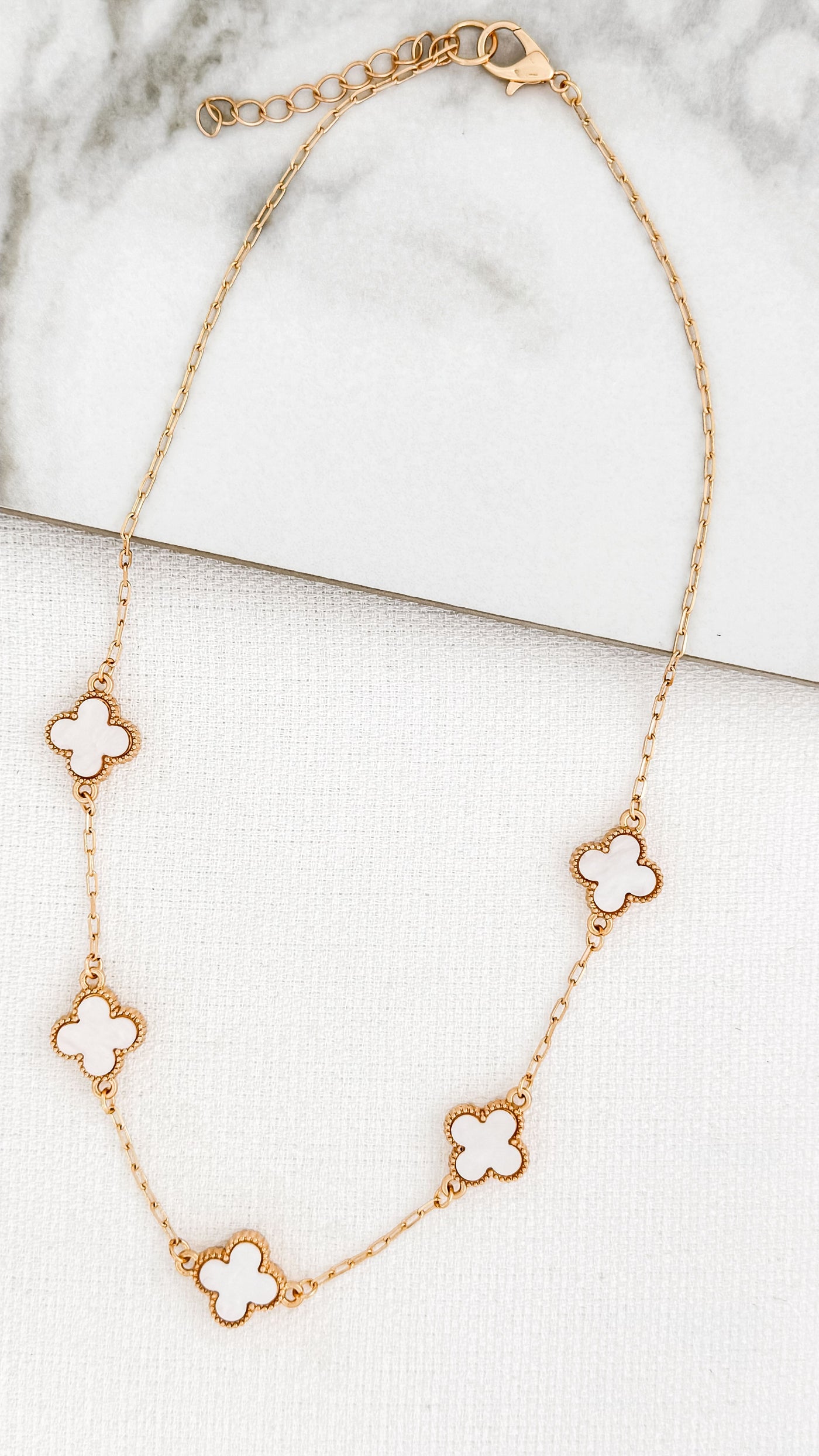 Gold & White Clover Short Necklace