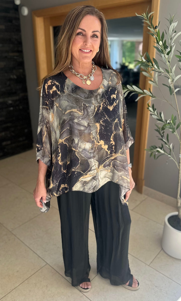 Black Marble Silk Top