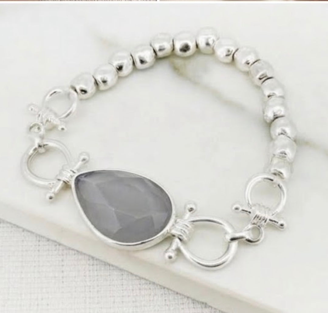 Silver Stretchy Grey Stone Bracelet