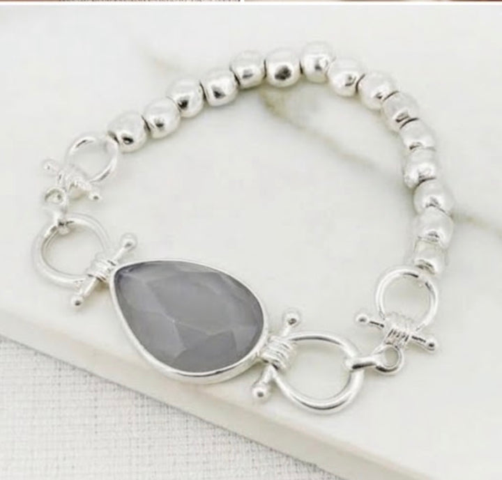 Silver Stretchy Grey Stone Bracelet
