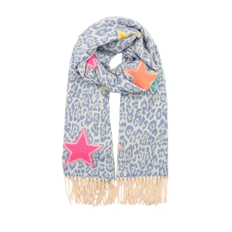 Zelly Blue Leopard & Star Scarf