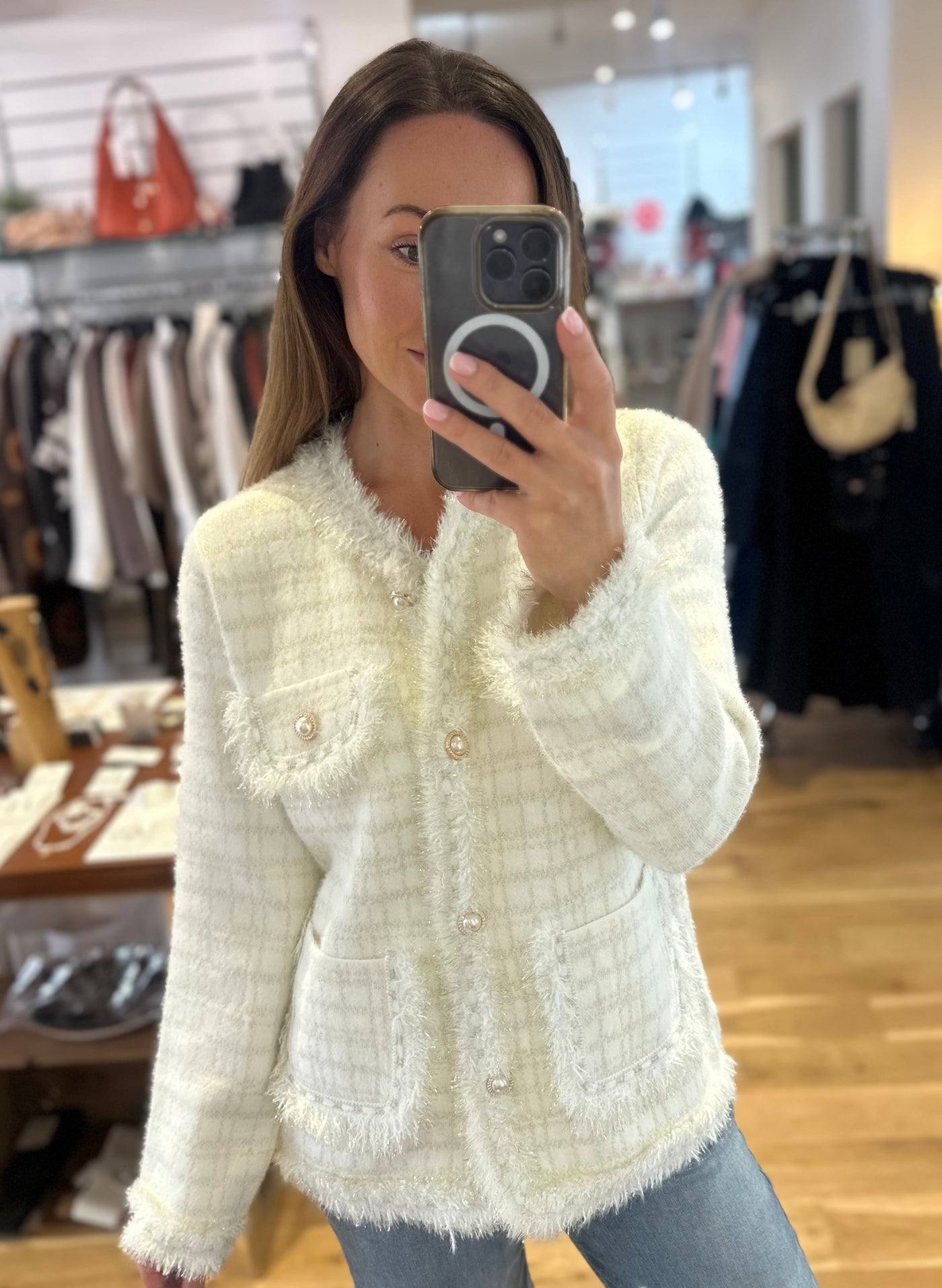 Ivory Knit Lurex Check Jacket