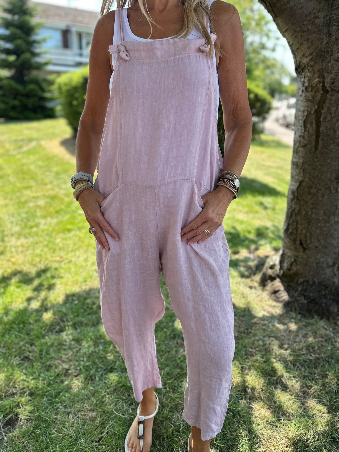 Pink Linen Dungarees