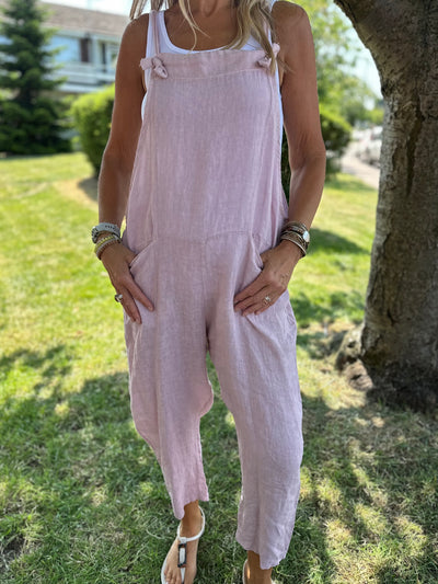 Pink Linen Dungarees