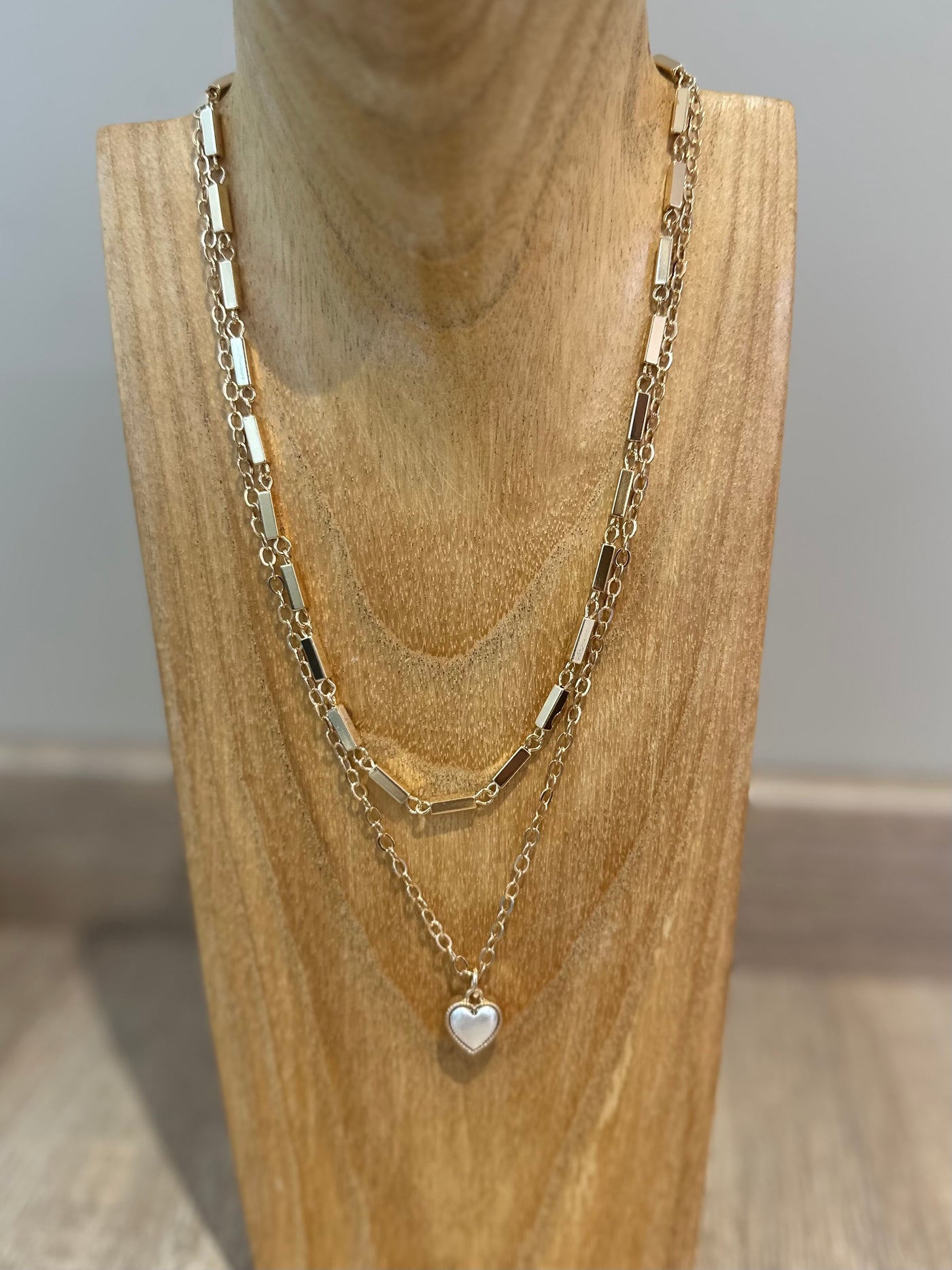 Gold Double Layer Heart Charm Necklace