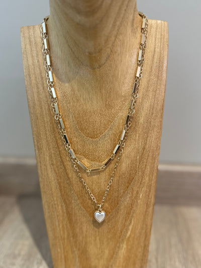 Gold Double Layer Heart Charm Necklace