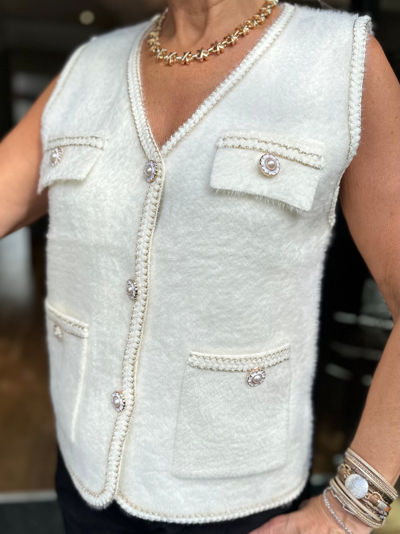 Ivory & Gold V Neck Waistcoat