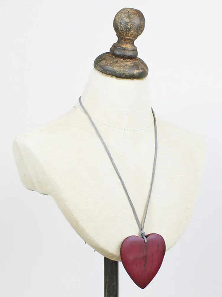 Red Big Heart Wooden Necklace