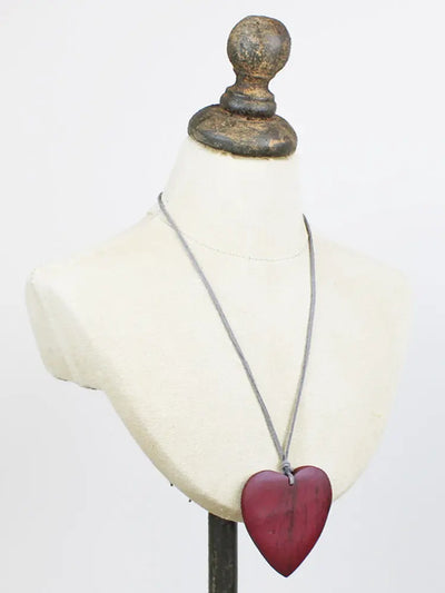 Red Big Heart Wooden Necklace