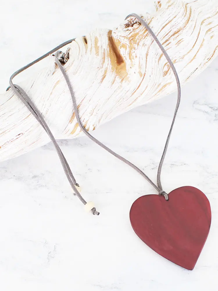 Red Big Heart Wooden Necklace