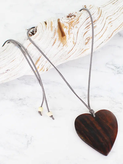 Big Heart Wooden Necklace