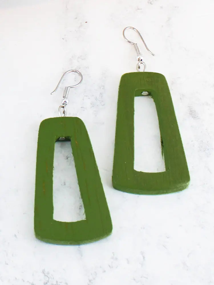 Green Wooden Earrings