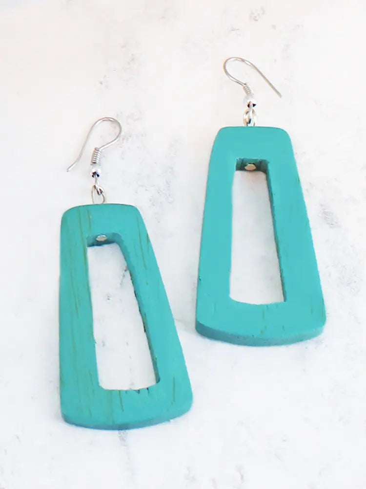 Blue Wooden Earrings