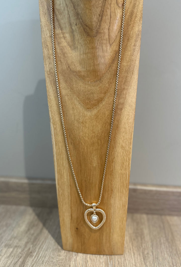 Gold Heart Pendant Long Necklace