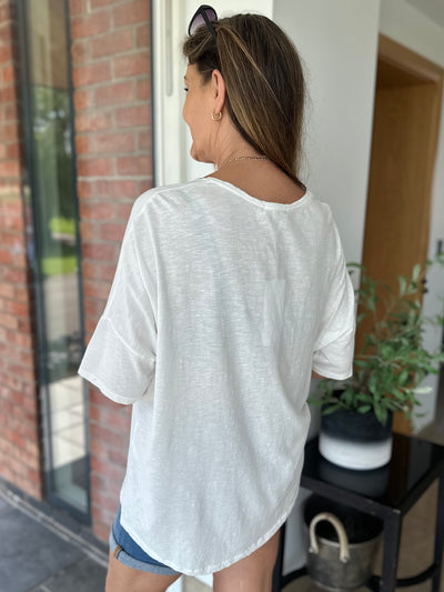 Cream Sequin Pocket T-Shirt