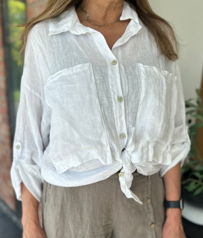 White Linen Shirt With Pockets