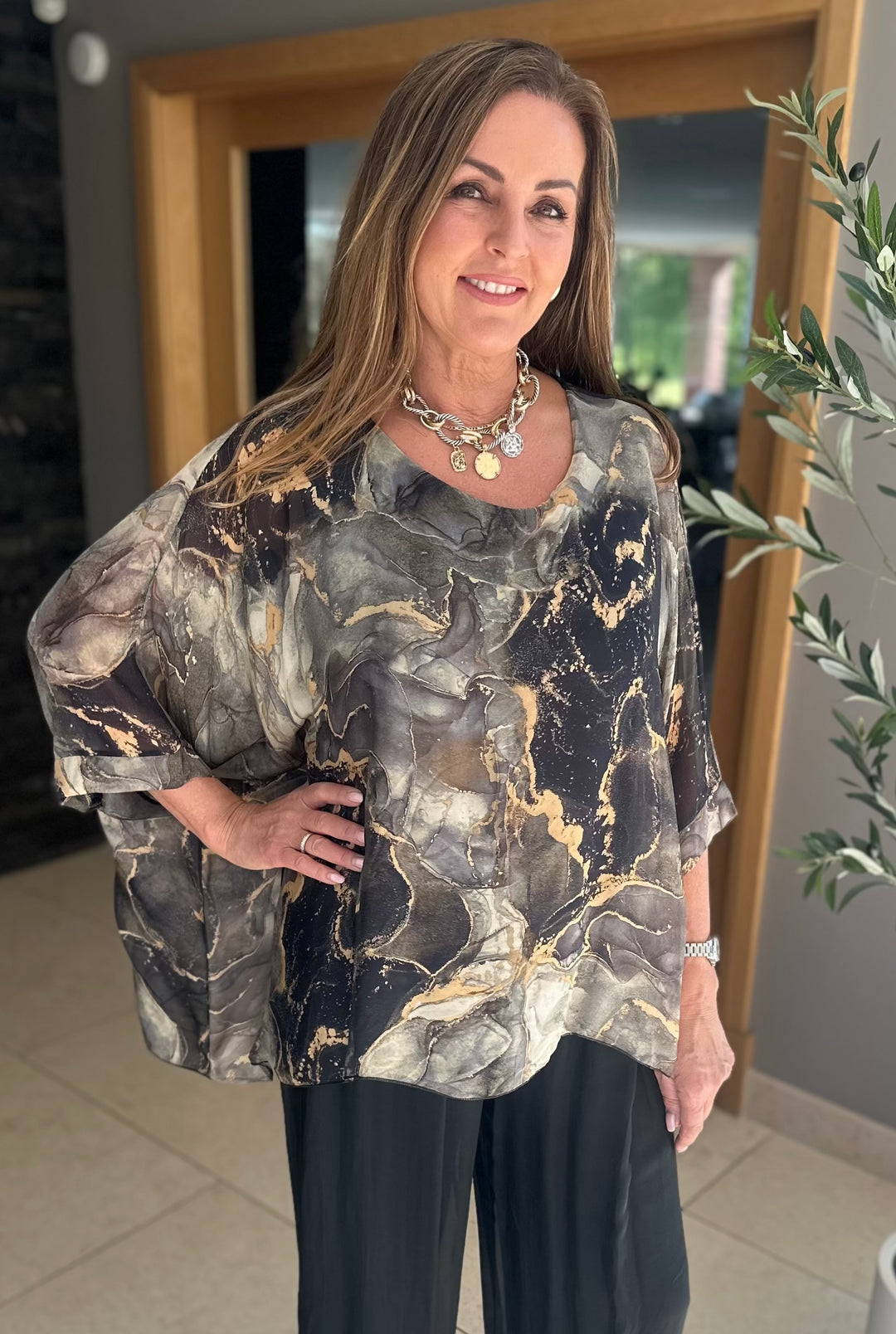 Black Marble Silk Top