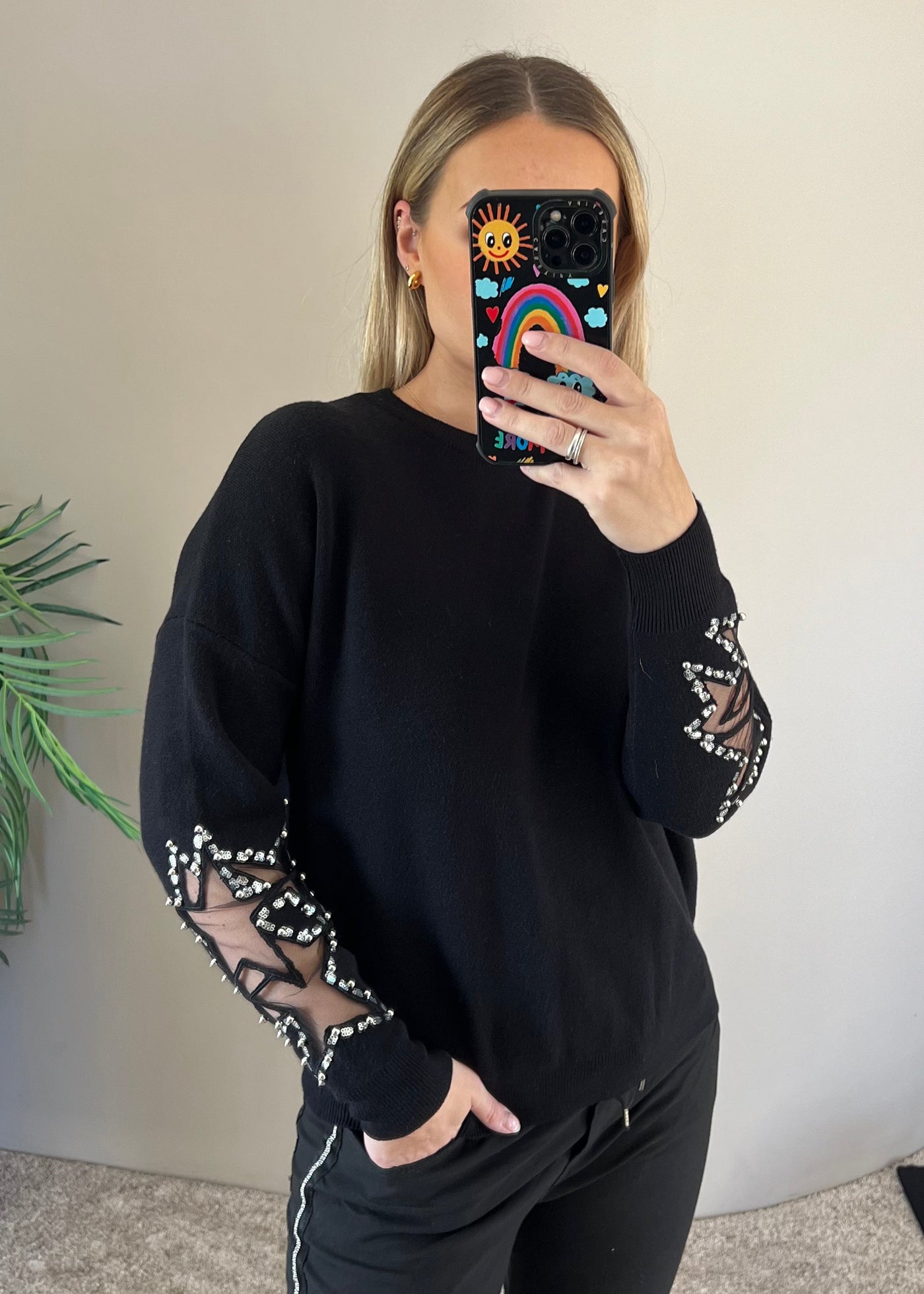 Black clearance mesh jumper