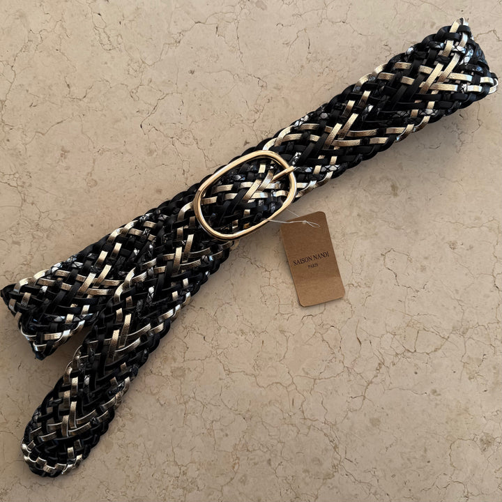 Black & Snake Print Woven Belt